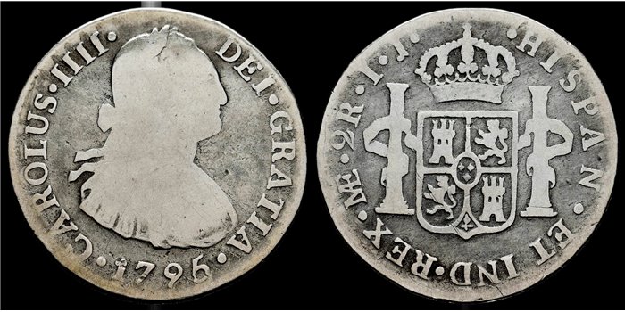Cy12765.-CARLOS IV -2 Reales 1796/95 Lima I.J.-BC-