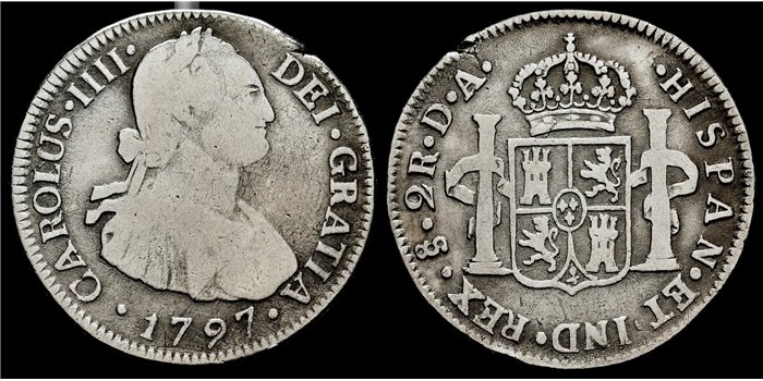 Cy12777.-CARLOS IV -2 Reales 1797 Santiago D.A.-MBC-
