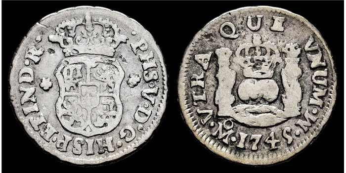 Cy07770.-FELIPE V - 1/2 Real Columnario 1745 Mexico M.-MBC