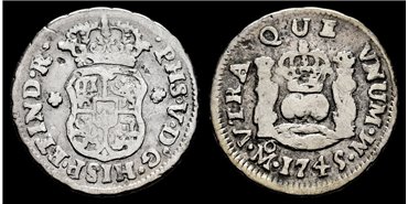Cy07770.-FELIPE V - 1/2 Real Columnario 1745 Mexico M.-MBC