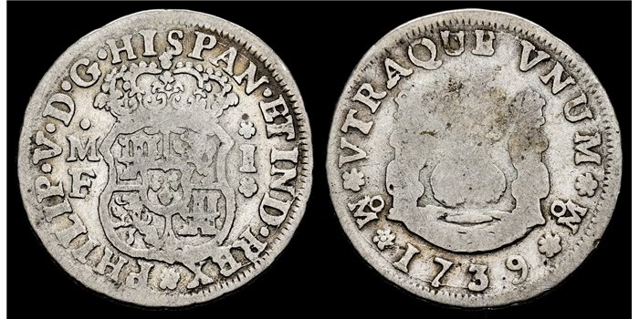 Cy07988.-FELIPE V - 1 Real Columnario 1745 Mexico M.-BC-