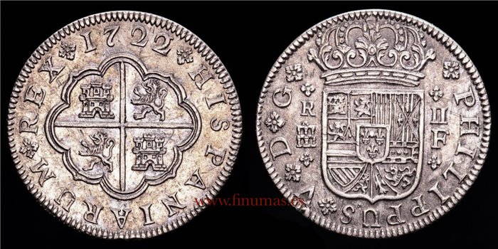 Cy08165b.J.- FELIPE V - 2 Reales 1722 Sobre 21 Segovia J.-EBC+/SC-