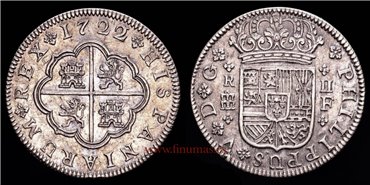 Cy08165b.J.- FELIPE V - 2 Reales 1722 Sobre 21 Segovia J.-EBC+/SC-