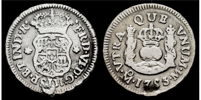 Cy09500.-FERNANDO VI - 1/2 Real Columnario 1753 Mexico M .-MBC