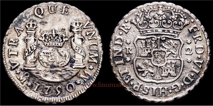 Cy09677.-FERNANDO VI - 2 Reales Columnario 1750 Mexico M .MBC