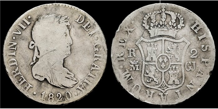 Cy14702.-FERNANDO VII - 2 Reales 1820 Madrid G.J.- BC-