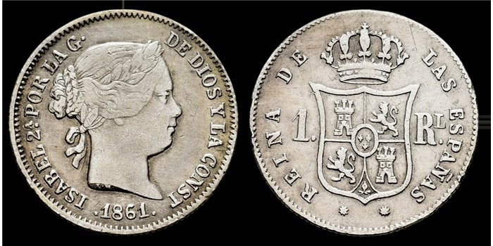 Cy15946.-ISABEL II -  1 Real 1861 Barcelona.-MBC+