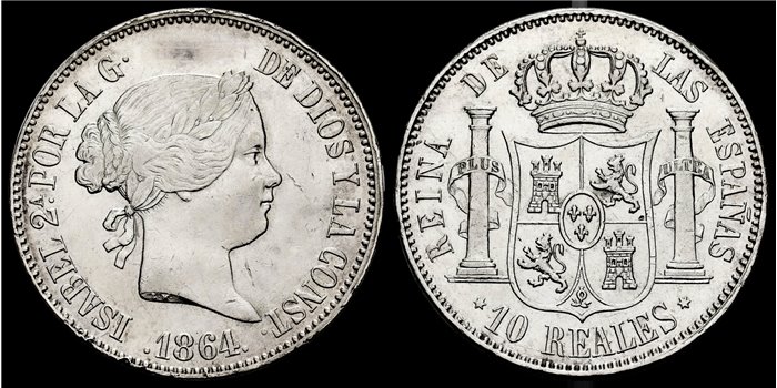 Cy16231.-ISABEL II -  10 Reales 1864 Madrid.-EBC-