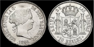 Cy16231.-ISABEL II -  10 Reales 1864 Madrid.-EBC-