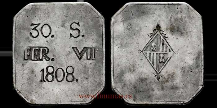 Cy14923.2- FERNANDO VII - 30 SOUS 1808 Mallorca T.H.- EBC