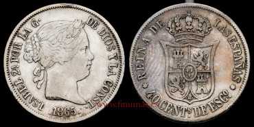 Cy16164E.- ISABEL II 40 Ctm.Escudo 1865 Madrid. SILVER . SILVER- MBC