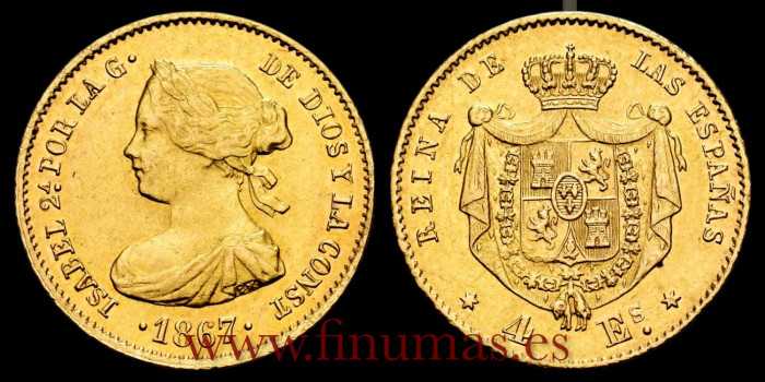 Cy16376.3.- ISABEL II 4 ESCUDOS 1867 MADRID. EBC-