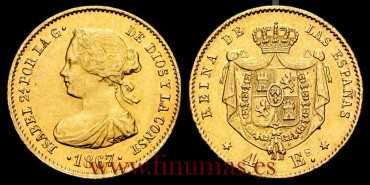 Cy16376.3.- ISABEL II 4 ESCUDOS 1867 MADRID. EBC-