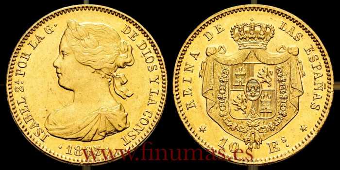 Cy16484.2.-ISABEL II - 10 Escudos 1865 Madrid  - EBC+