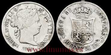 Cy16160.-ISABEL II - 40 Ctn. Escudo 1865 Madrid - MBC