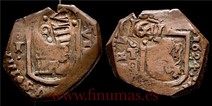 Cy05050.- FELIPE IV - 8 Maravedís 1624 Toledo. Resello. MBC-