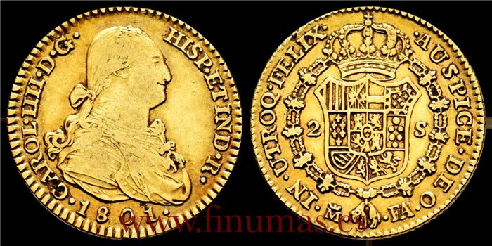 Cy13415.-CARLOS IV - 2 Escudo 1801 Madrid F.A.-MBC