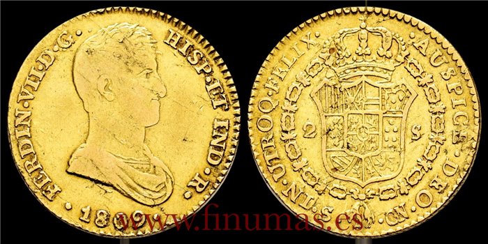 Cy15233.-FERNANDO VII - 2 Escudos 1809 Sevilla C.N.-MBC+