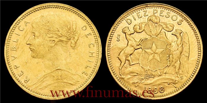 CHILE - K-157 - 10 Pesos 1898. EBC