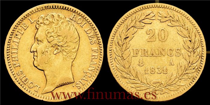 FRANCIA - K-0739-1-   20 Francos 1831 Paris. MBC