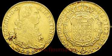 Cy13695.2.- CARLOS IV  8 Escudos 1799 Nuevo Reino J.J. MBC-. Oro