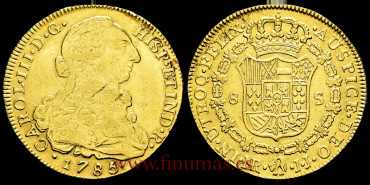Cy12166.- Charles III 8 Escudos 1785 New Kingdom J.J. MBC+. Gold