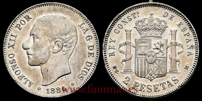 Cy16579J.- ALFONSO XII 2 Pesetas 1884 (18-84) MSM - SC- B.O.
