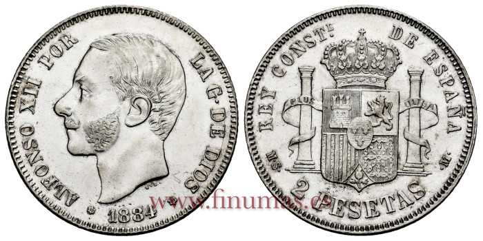 Cy16679K.- ALFONSO XII 2 Pesetas 1884 (18-84)  MSM - SC