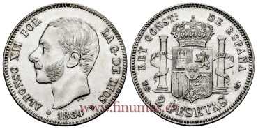Cy16679K.- ALFONSO XII 2 Pesetas 1884 (18-84)  MSM - SC