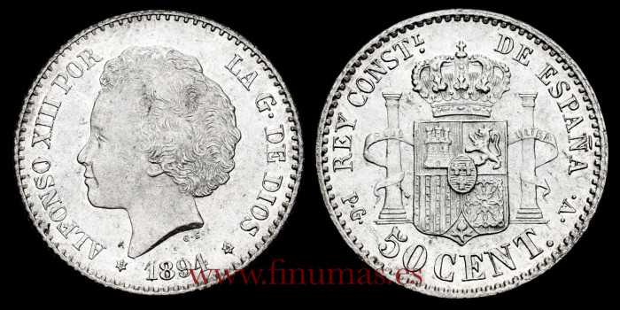 Cy16663K.-ALFONSO XIII - 50 Céntimos 1894 (9-4) PGV, SC