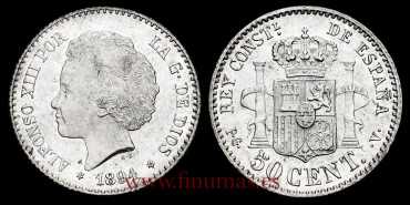 Cy16663K.-ALFONSO XIII - 50 Céntimos 1894 (9-4) PGV, SC