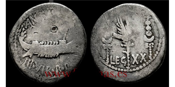 MARCO ANTONIO DENARIO  32-31 d.C