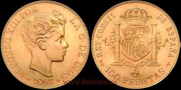 Cy16978.K1.- 100 PESETAS 1897  *19 *61  SG V.  SC.  ORO