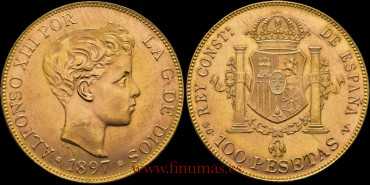 Cy16979J1.- 100 PESETAS 1897  *19 *62  SG-V. - SC-.  ORO