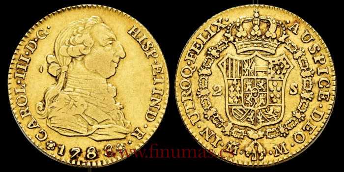 Cy11764VD2.- Carlos III 2 ESCUDOS 1788 On 78. MADRID M . MBC-.  Gold.