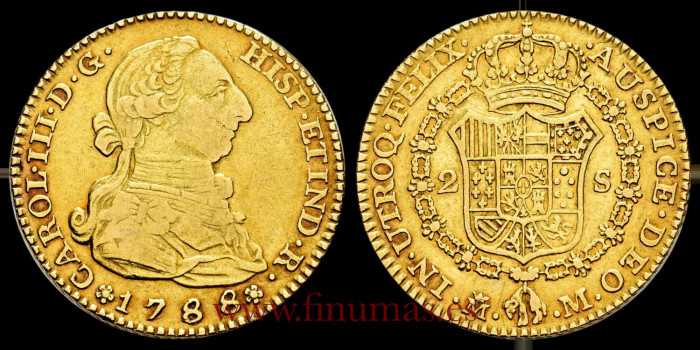 Cy11764VD3.- Carlos III 2 SHIELDS 1788 MADRID M. MBC.  Gold.