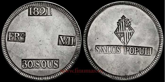 Cy15169.- FERNANDO VII - 30 SOUS 1821 Majorca - MBC+