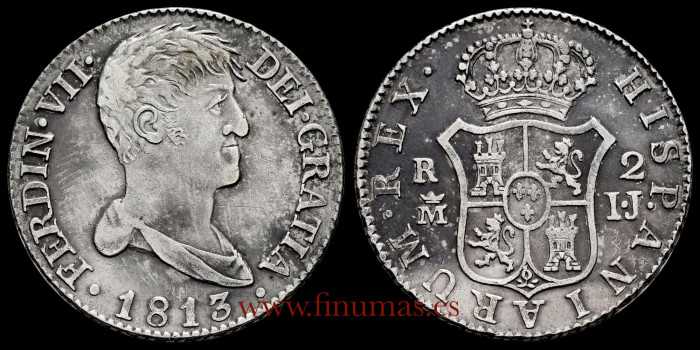 Cy14609G.- FERNADO VII 2 Reales 1813 Madrid I.G. EBC-