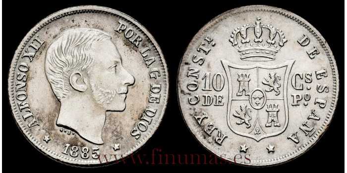 Cy16623h.- ALFONSO XII -  10 Centavos de peso 1885 Manila EBC. -Plata
