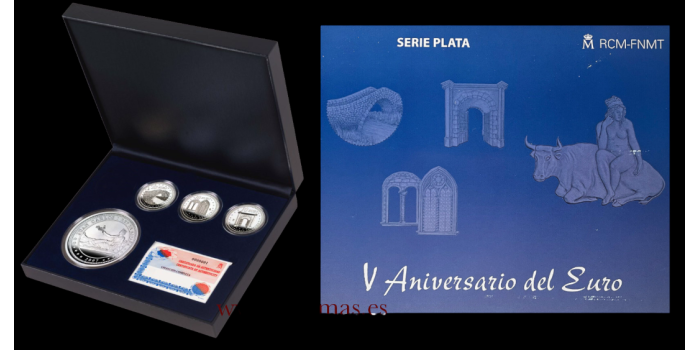 2007 - 5TH ANNIVERSARY OF THE EURO. COMPLETE COLLECTION PROOF SILVER.