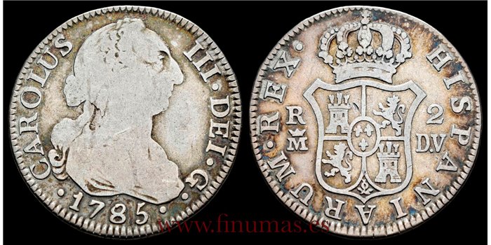 Cy10889B.- CARLOS III 2 REALES 1785 MADRID D.V. - RC. PLATA