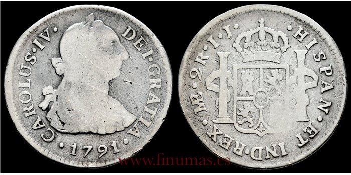 Cy12756b.- CARLOS IV 2 Reales 1791 Lima I.J. - RC. PLATA