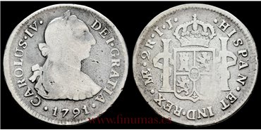 Cy12756b.- CARLOS IV 2 Reales 1791 Lima I.J. - RC. PLATA