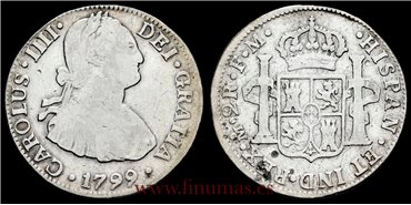 Cy12792c.- CARLOS IV 2 Reales 1799 Mexico F.M.- BC.  PLATA