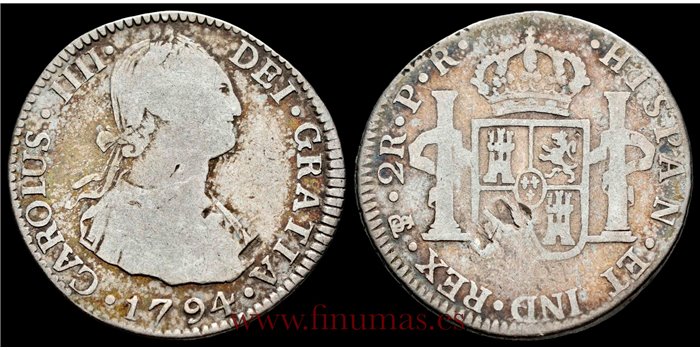 Cy12753B.- CARLOS IV 2 REALES 1794 POTOSI P.R. - RC.  PLATA