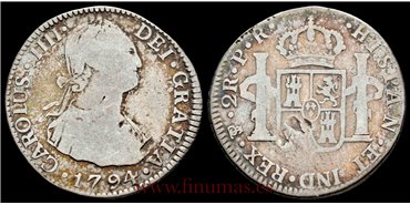Cy12753B.- CARLOS IV 2 REALES 1794 POTOSI P.R. - RC.  PLATA