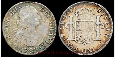 Cy12776B.- CARLOS IV 2 REALES 1797 POTOSI P.P. - RC.  PLATA