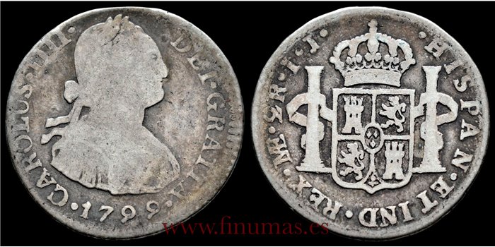 Cy12789B.- CARLOS IV 2 REALES 1799 LIMA I.J. - RC.  PLATA