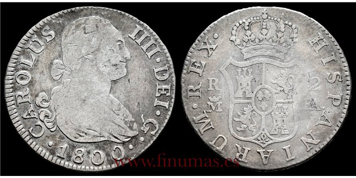 Cy12799B.- CARLOS IV 2 REALES 1800 MADRID F.A. - RC.  PLATA