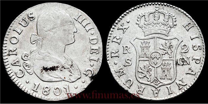 Cy12814.2D.- CARLOS IV 2 REALES 1801 SEVILLA C.N. -MBC.  PLATA